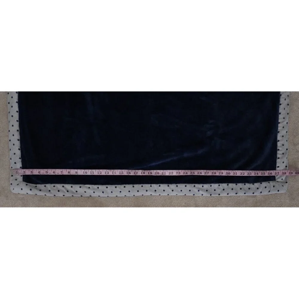 Just Born Navy Blue Gray Stars Trim Fleece Baby Blanket SOFT 29x38 RARE DESIGN